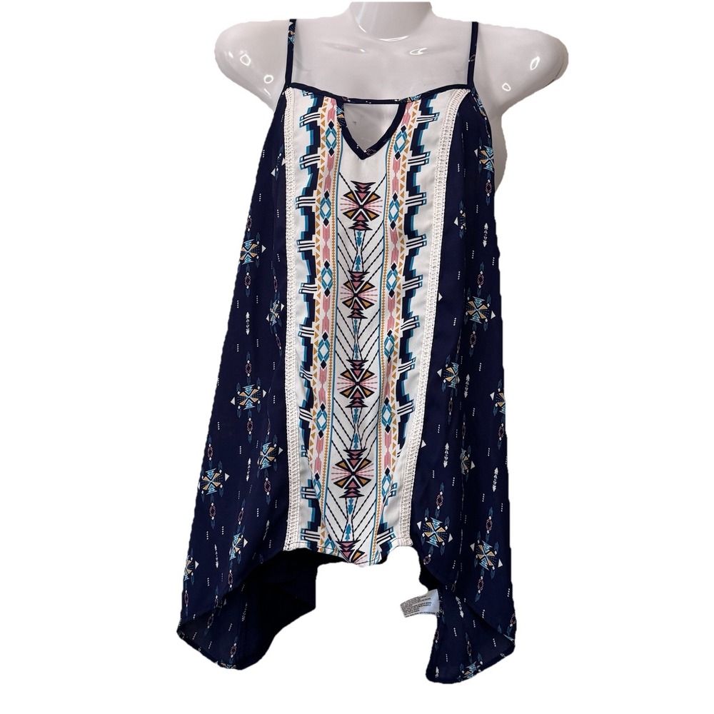Xhilaration Women light weight Sleeveless Blouse M Boho Print Navy Pink